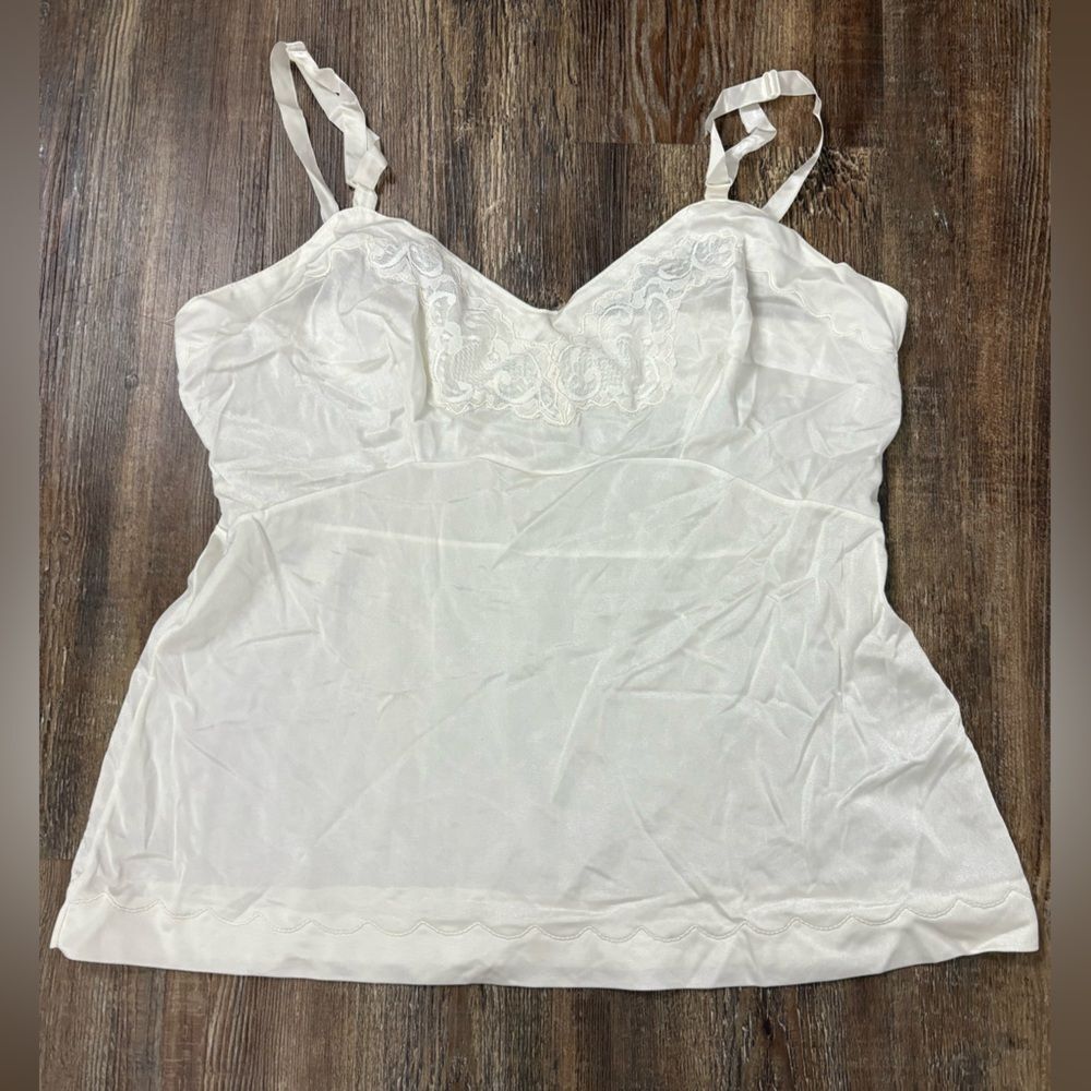 Richform Vintage White Floral Lace Nylon Slip Cami Large Coquette Babydoll Cute